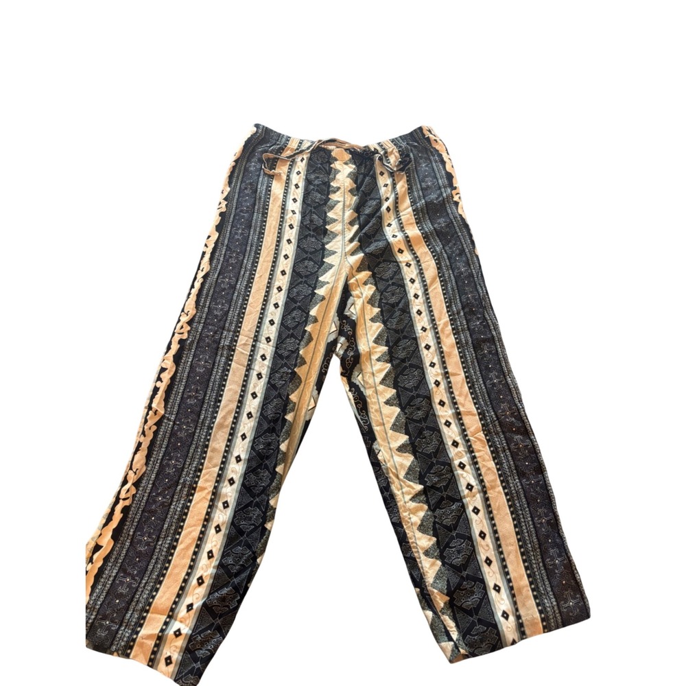 Rolling Over Vintage Wide Leg Pants Geometric Tribal Stripe Drawstring Large USA